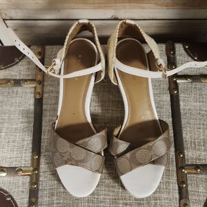 Women's Beige and White Sandals COACH